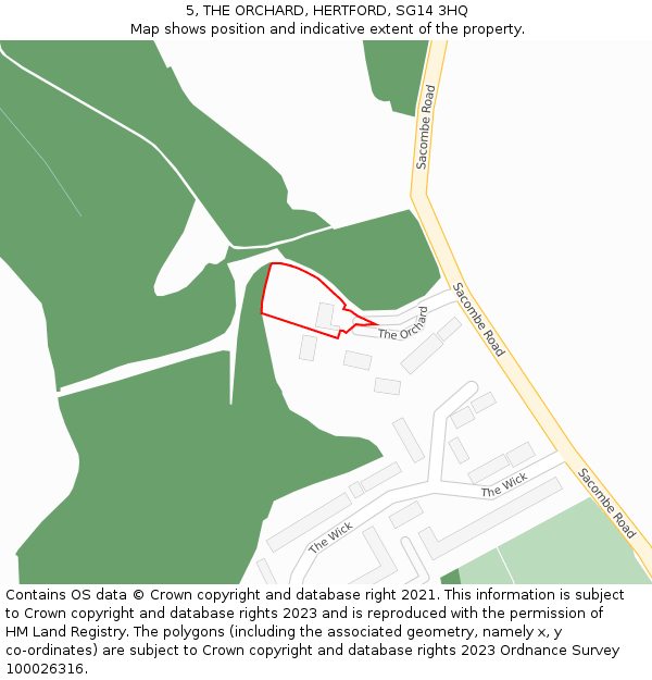 5, THE ORCHARD, HERTFORD, SG14 3HQ: Location map and indicative extent of plot