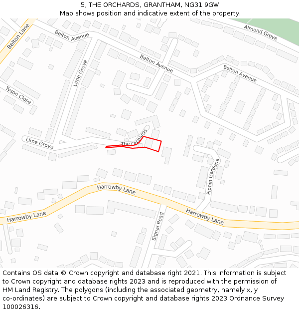 5, THE ORCHARDS, GRANTHAM, NG31 9GW: Location map and indicative extent of plot