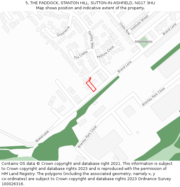 5, THE PADDOCK, STANTON HILL, SUTTON-IN-ASHFIELD, NG17 3HU: Location map and indicative extent of plot