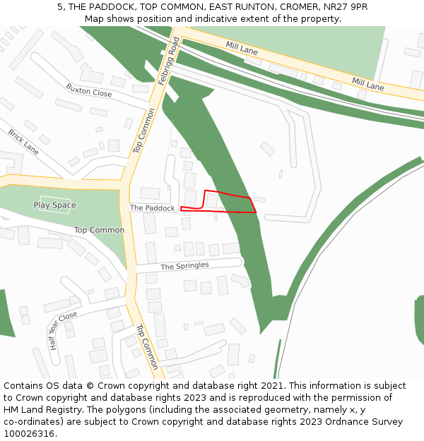 5, THE PADDOCK, TOP COMMON, EAST RUNTON, CROMER, NR27 9PR: Location map and indicative extent of plot