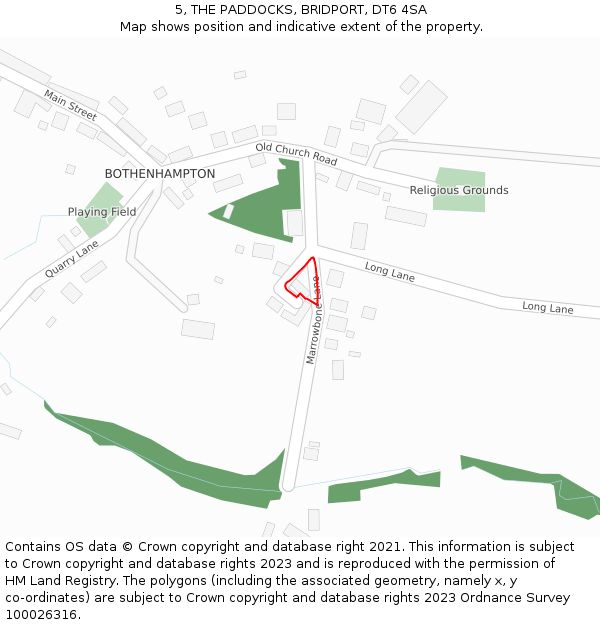 5, THE PADDOCKS, BRIDPORT, DT6 4SA: Location map and indicative extent of plot