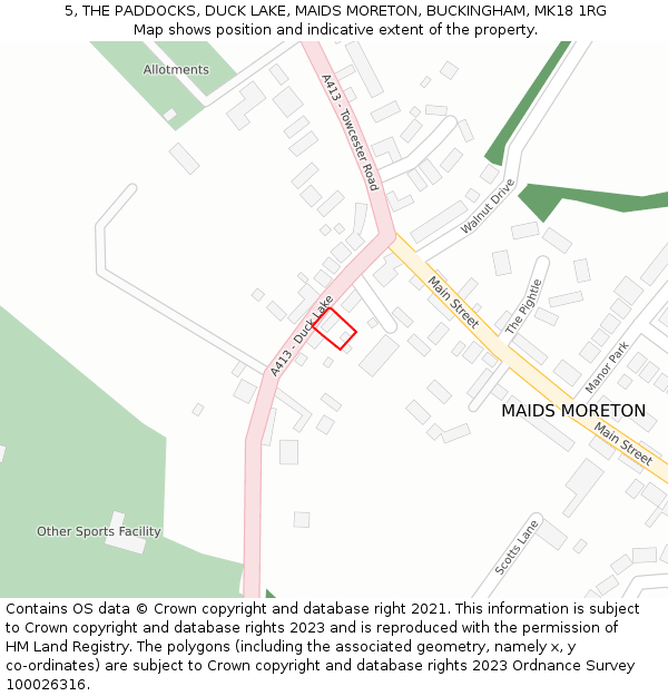 5, THE PADDOCKS, DUCK LAKE, MAIDS MORETON, BUCKINGHAM, MK18 1RG: Location map and indicative extent of plot