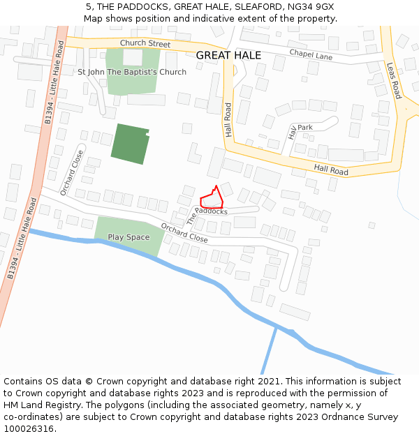 5, THE PADDOCKS, GREAT HALE, SLEAFORD, NG34 9GX: Location map and indicative extent of plot