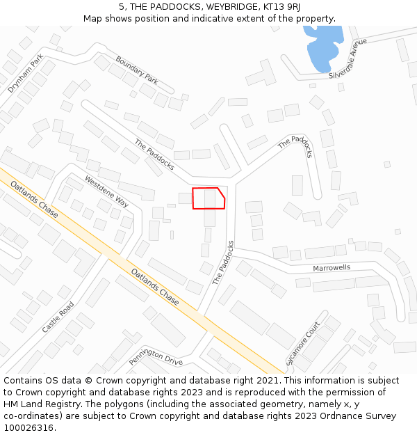5, THE PADDOCKS, WEYBRIDGE, KT13 9RJ: Location map and indicative extent of plot