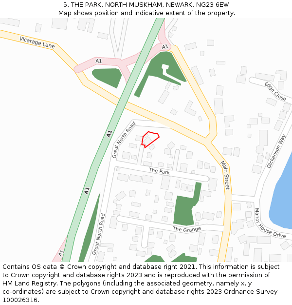 5, THE PARK, NORTH MUSKHAM, NEWARK, NG23 6EW: Location map and indicative extent of plot