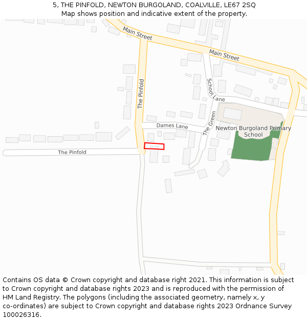 5, THE PINFOLD, NEWTON BURGOLAND, COALVILLE, LE67 2SQ: Location map and indicative extent of plot