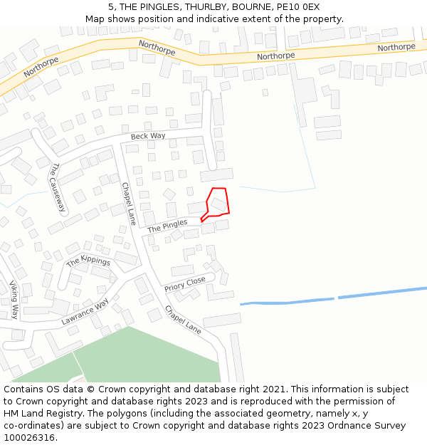 5, THE PINGLES, THURLBY, BOURNE, PE10 0EX: Location map and indicative extent of plot