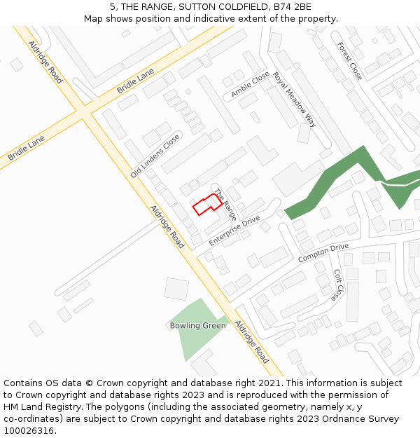 5, THE RANGE, SUTTON COLDFIELD, B74 2BE: Location map and indicative extent of plot