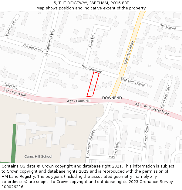 5, THE RIDGEWAY, FAREHAM, PO16 8RF: Location map and indicative extent of plot