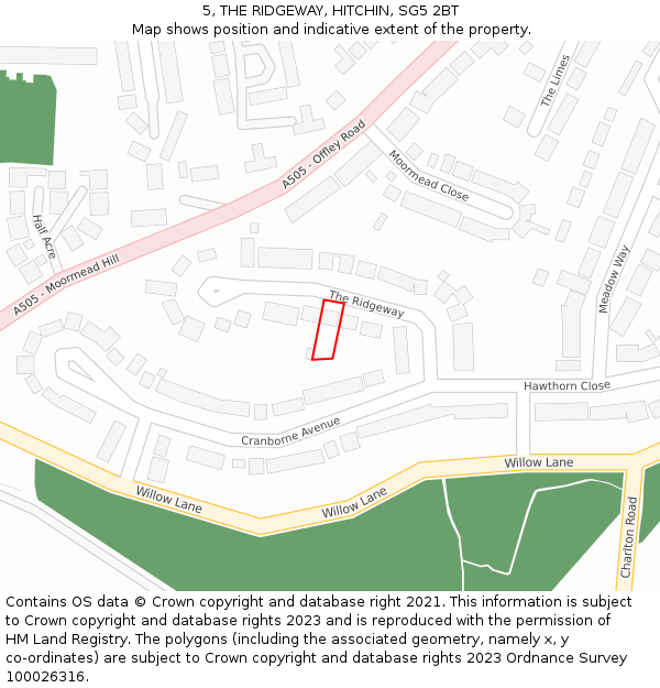 5, THE RIDGEWAY, HITCHIN, SG5 2BT: Location map and indicative extent of plot