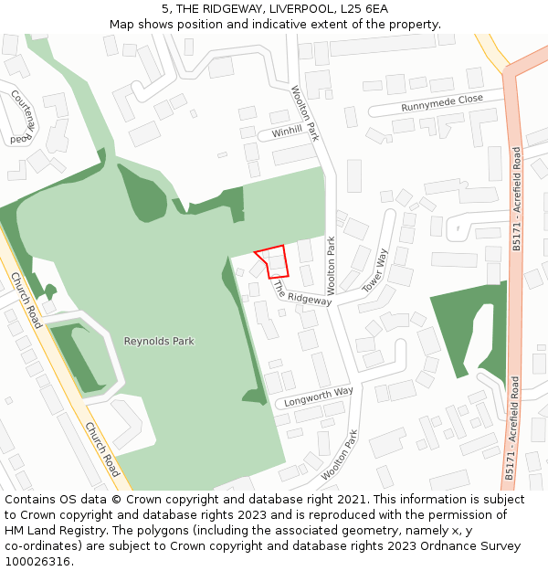 5, THE RIDGEWAY, LIVERPOOL, L25 6EA: Location map and indicative extent of plot