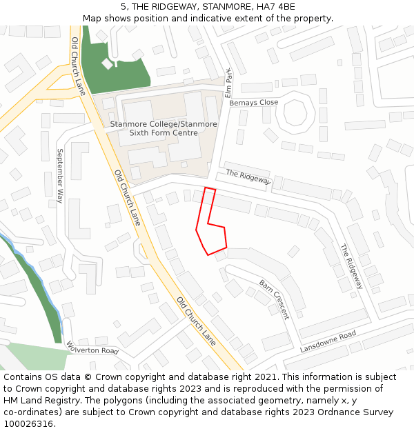 5, THE RIDGEWAY, STANMORE, HA7 4BE: Location map and indicative extent of plot