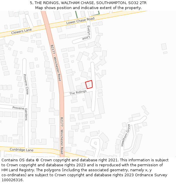 5, THE RIDINGS, WALTHAM CHASE, SOUTHAMPTON, SO32 2TR: Location map and indicative extent of plot