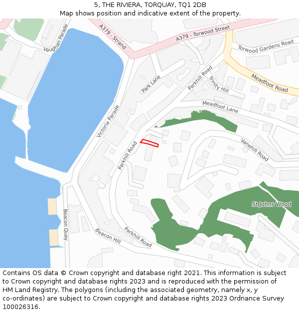 5, THE RIVIERA, TORQUAY, TQ1 2DB: Location map and indicative extent of plot