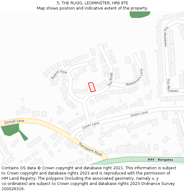 5, THE RUGG, LEOMINSTER, HR6 8TE: Location map and indicative extent of plot