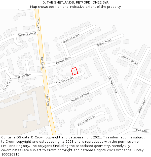 5, THE SHETLANDS, RETFORD, DN22 6YA: Location map and indicative extent of plot