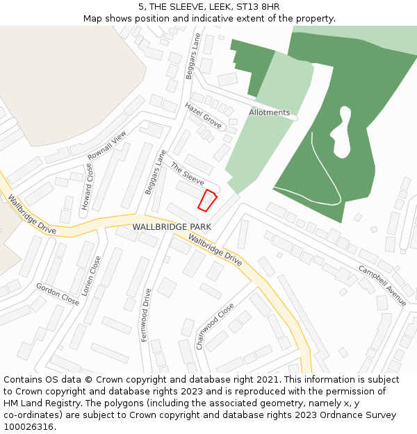 5, THE SLEEVE, LEEK, ST13 8HR: Location map and indicative extent of plot