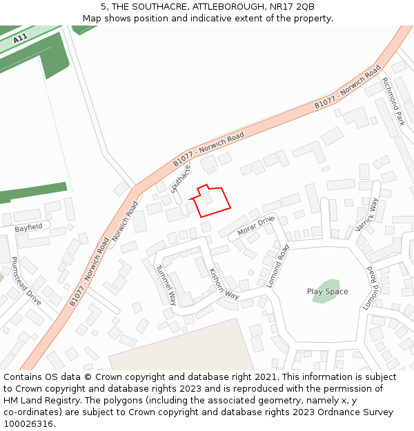 5, THE SOUTHACRE, ATTLEBOROUGH, NR17 2QB: Location map and indicative extent of plot