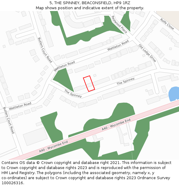 5, THE SPINNEY, BEACONSFIELD, HP9 1RZ: Location map and indicative extent of plot