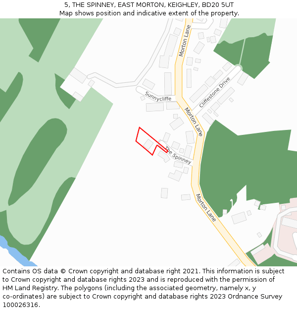 5, THE SPINNEY, EAST MORTON, KEIGHLEY, BD20 5UT: Location map and indicative extent of plot