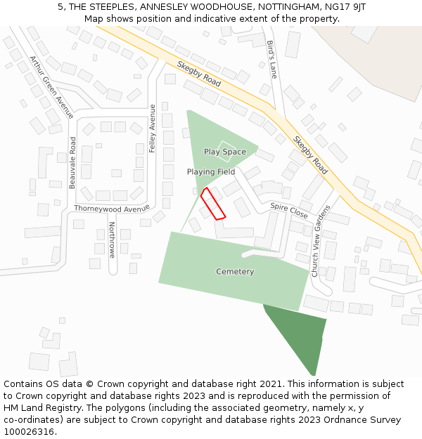 5, THE STEEPLES, ANNESLEY WOODHOUSE, NOTTINGHAM, NG17 9JT: Location map and indicative extent of plot