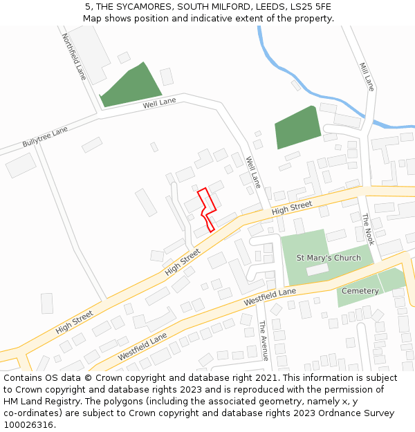 5, THE SYCAMORES, SOUTH MILFORD, LEEDS, LS25 5FE: Location map and indicative extent of plot