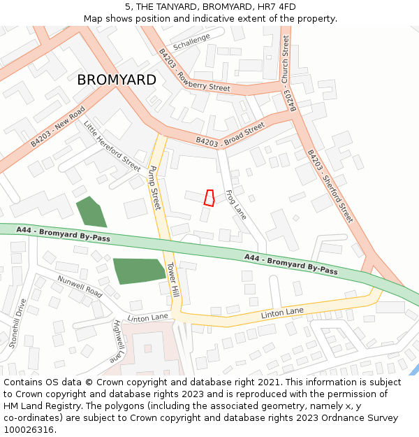 5, THE TANYARD, BROMYARD, HR7 4FD: Location map and indicative extent of plot