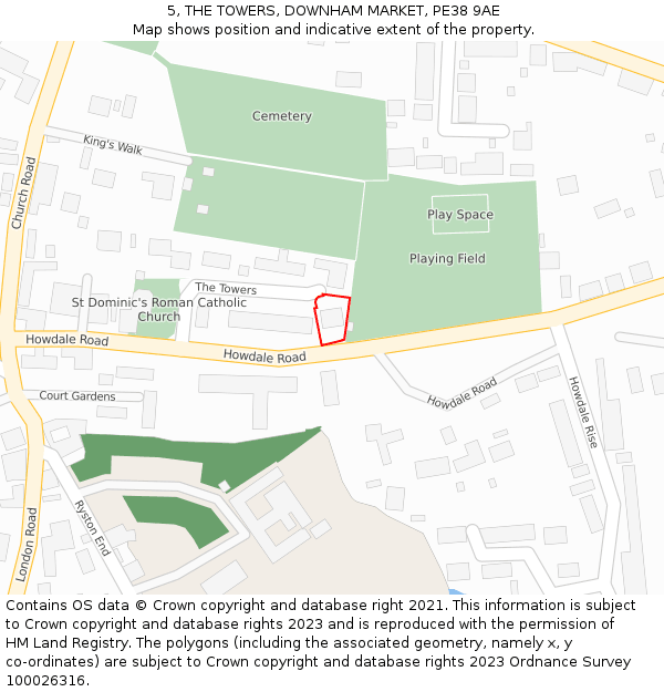 5, THE TOWERS, DOWNHAM MARKET, PE38 9AE: Location map and indicative extent of plot