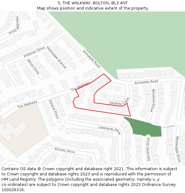 5, THE WALKWAY, BOLTON, BL3 4NT: Location map and indicative extent of plot