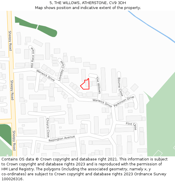 5, THE WILLOWS, ATHERSTONE, CV9 3DH: Location map and indicative extent of plot