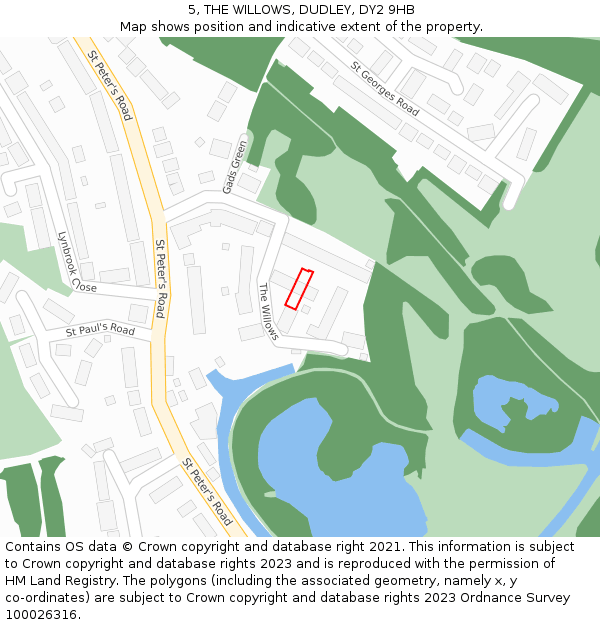 5, THE WILLOWS, DUDLEY, DY2 9HB: Location map and indicative extent of plot