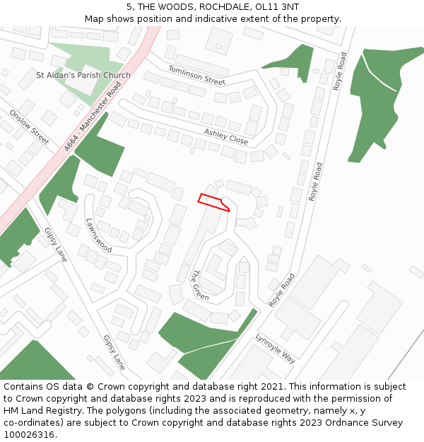 5, THE WOODS, ROCHDALE, OL11 3NT: Location map and indicative extent of plot