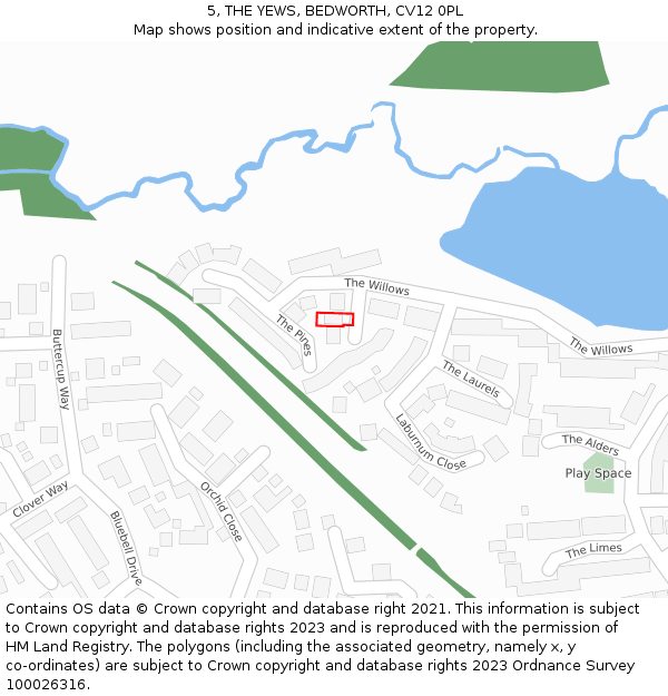 5, THE YEWS, BEDWORTH, CV12 0PL: Location map and indicative extent of plot