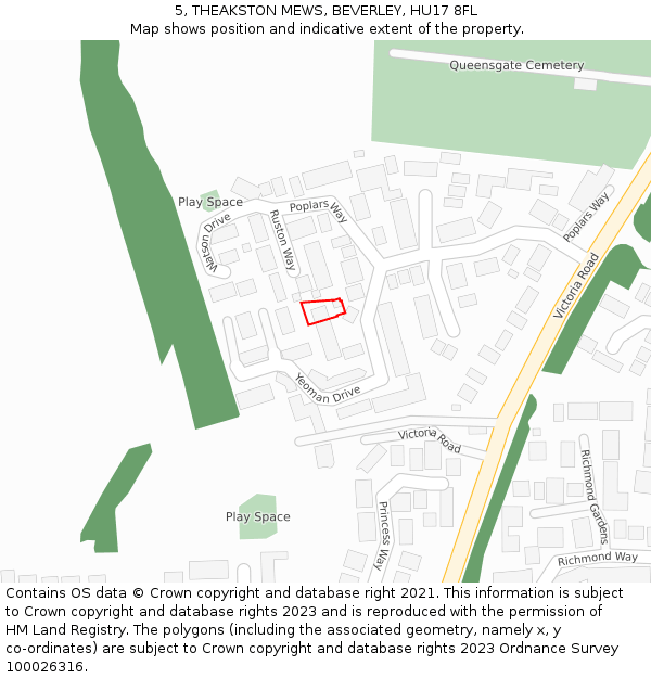 5, THEAKSTON MEWS, BEVERLEY, HU17 8FL: Location map and indicative extent of plot