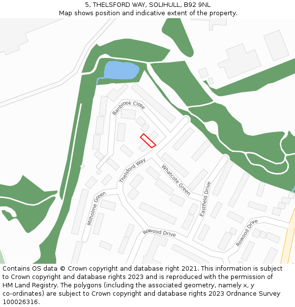 5, THELSFORD WAY, SOLIHULL, B92 9NL: Location map and indicative extent of plot