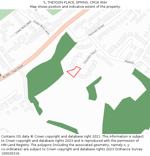 5, THEYDON PLACE, EPPING, CM16 4NH: Location map and indicative extent of plot