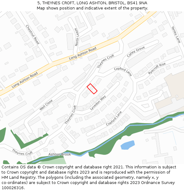 5, THEYNES CROFT, LONG ASHTON, BRISTOL, BS41 9NA: Location map and indicative extent of plot