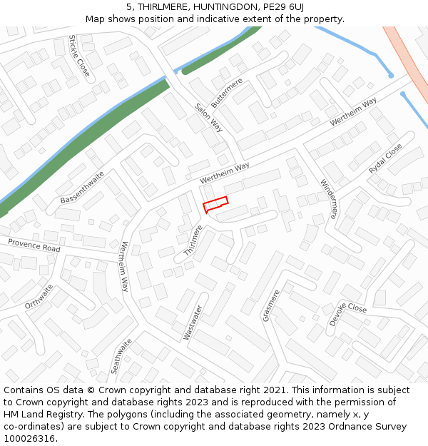 5, THIRLMERE, HUNTINGDON, PE29 6UJ: Location map and indicative extent of plot