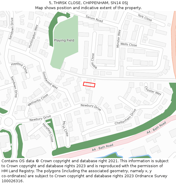 5, THIRSK CLOSE, CHIPPENHAM, SN14 0SJ: Location map and indicative extent of plot