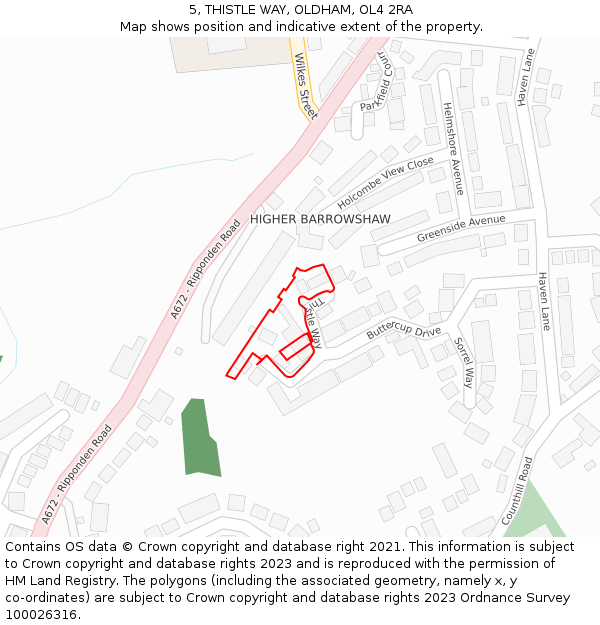 5, THISTLE WAY, OLDHAM, OL4 2RA: Location map and indicative extent of plot