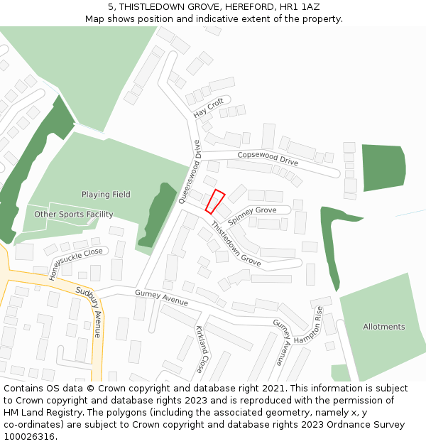 5, THISTLEDOWN GROVE, HEREFORD, HR1 1AZ: Location map and indicative extent of plot