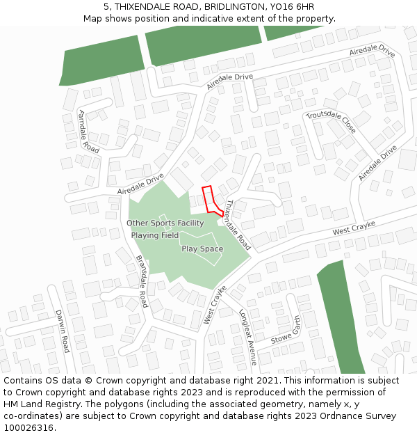 5, THIXENDALE ROAD, BRIDLINGTON, YO16 6HR: Location map and indicative extent of plot