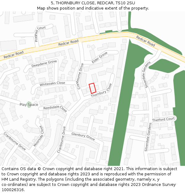 5, THORNBURY CLOSE, REDCAR, TS10 2SU: Location map and indicative extent of plot