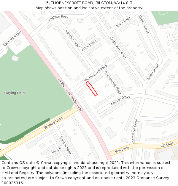 5, THORNEYCROFT ROAD, BILSTON, WV14 8LT: Location map and indicative extent of plot