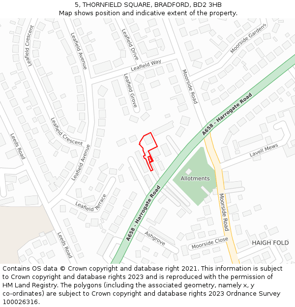 5, THORNFIELD SQUARE, BRADFORD, BD2 3HB: Location map and indicative extent of plot