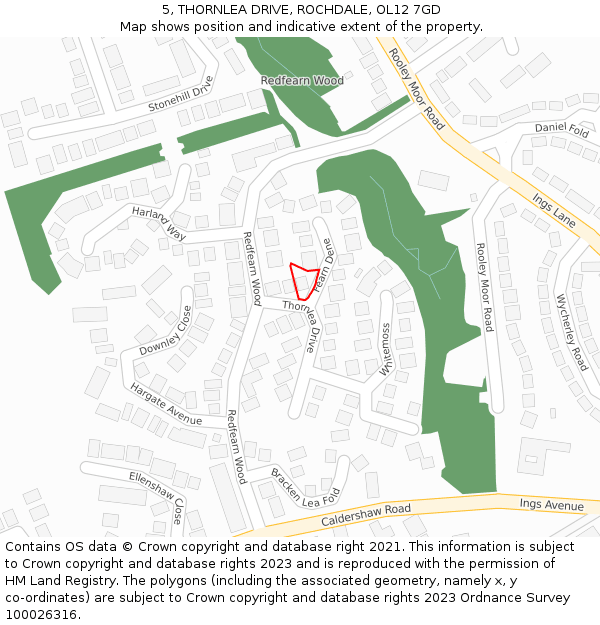 5, THORNLEA DRIVE, ROCHDALE, OL12 7GD: Location map and indicative extent of plot