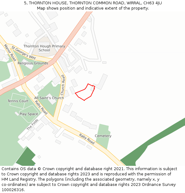 5, THORNTON HOUSE, THORNTON COMMON ROAD, WIRRAL, CH63 4JU: Location map and indicative extent of plot