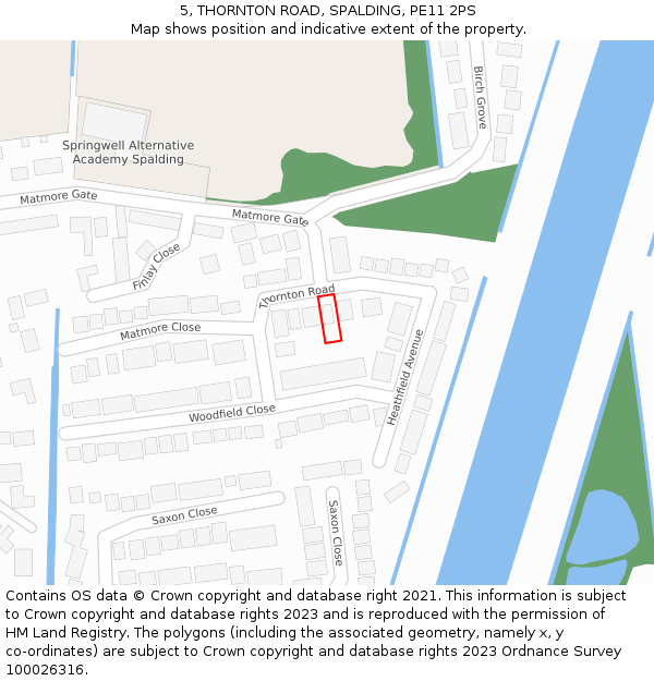 5, THORNTON ROAD, SPALDING, PE11 2PS: Location map and indicative extent of plot