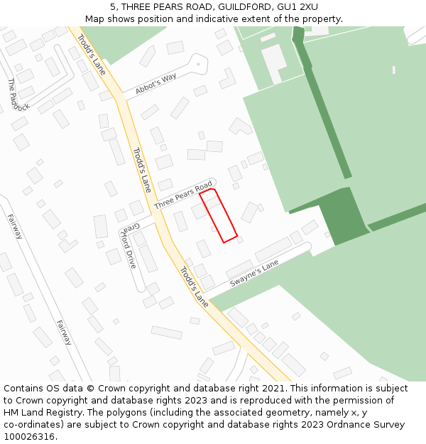 5, THREE PEARS ROAD, GUILDFORD, GU1 2XU: Location map and indicative extent of plot