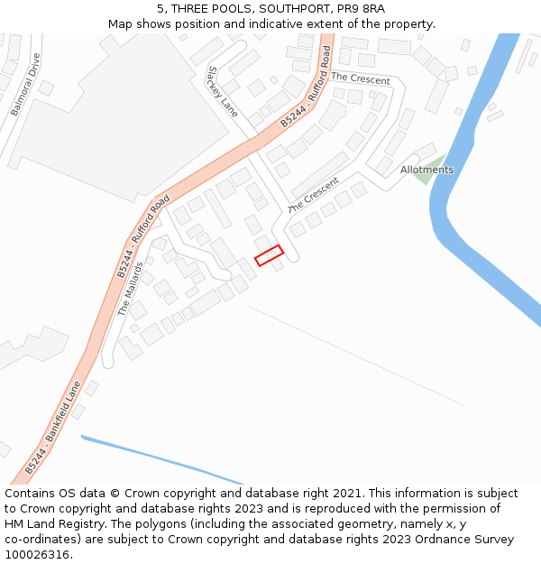 5, THREE POOLS, SOUTHPORT, PR9 8RA: Location map and indicative extent of plot